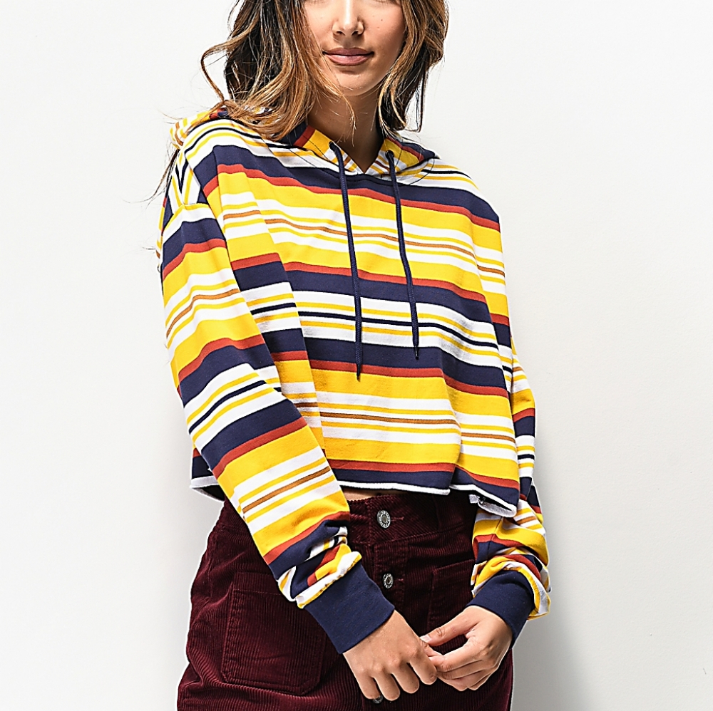 NWT Zumiez Yellow Stripe Crop Hoodie
